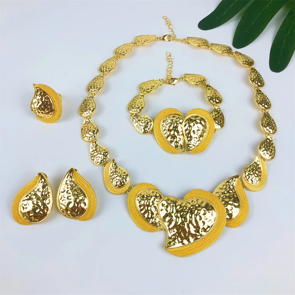 TITI Hot Sale Italian Gold Plated Jewelry Set Luxury Big Bold Heart Necklace Earrings Bracelet Ring for Women Wedding Party