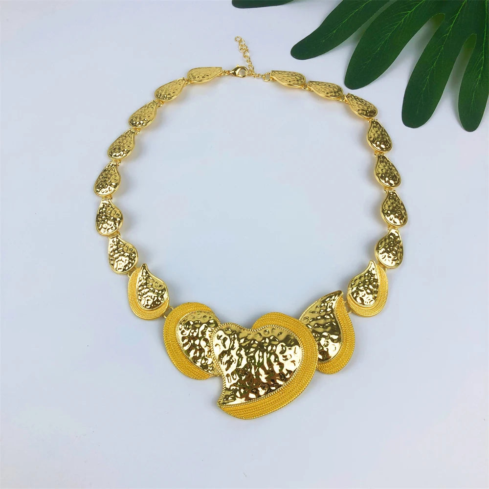 TITI Hot Sale Italian Gold Plated Jewelry Set Luxury Big Bold Heart Necklace Earrings Bracelet Ring for Women Wedding Party