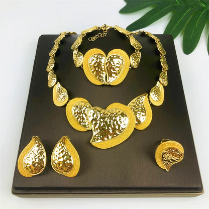 TITI Hot Sale Italian Gold Plated Jewelry Set Luxury Big Bold Heart Necklace Earrings Bracelet Ring for Women Wedding Party